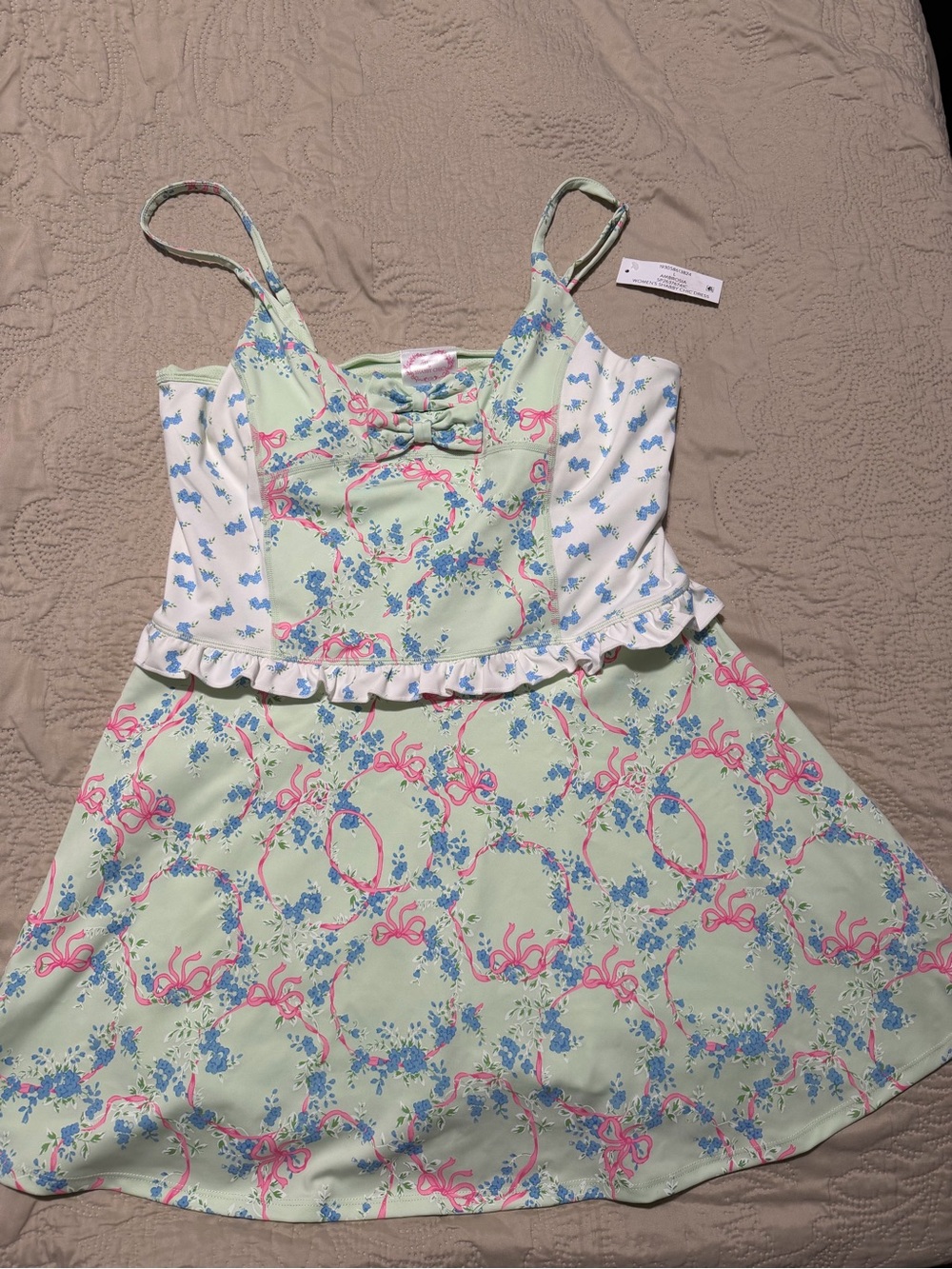 Shabby Chic Pastel Green Dress with Pink & Blue Accents